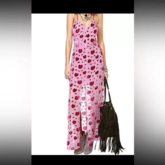 For Love & Lemons Love Marina Maxi Dress Sz XS Silk Blend Floral Fairy Romantic - Picture 14 of 15